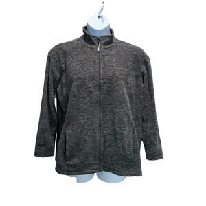 Danskin Fleece Jacket Women 1X Plus Gray Full Zip Mock Neck Sweater Athleisure